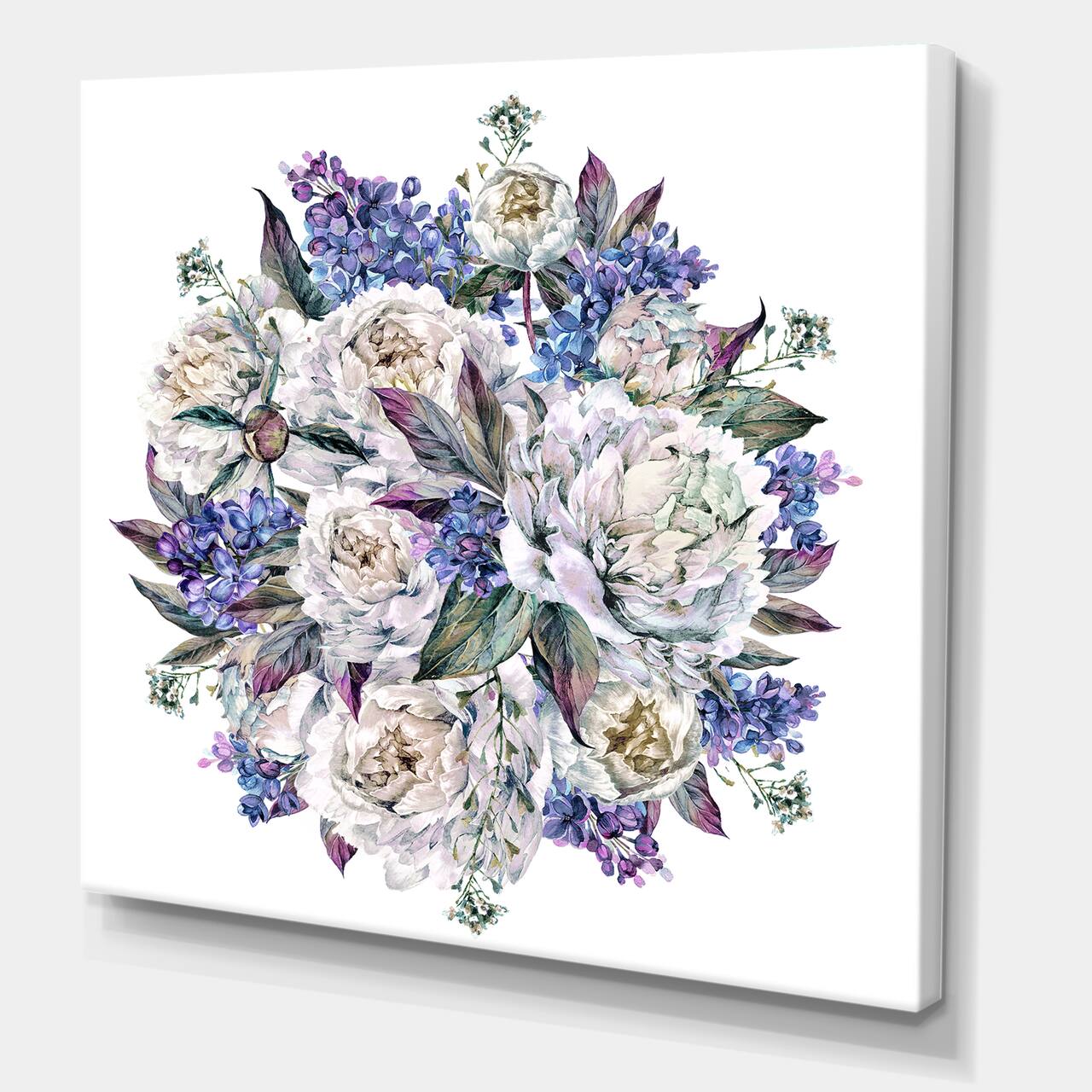 Designart - Bouquet Peonies In White and Blue - Traditional Canvas Wall Art Print